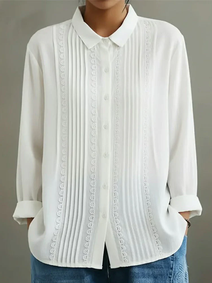 Blouse Dames | Plissé Detail &amp; Klassieke Knoopsluiting