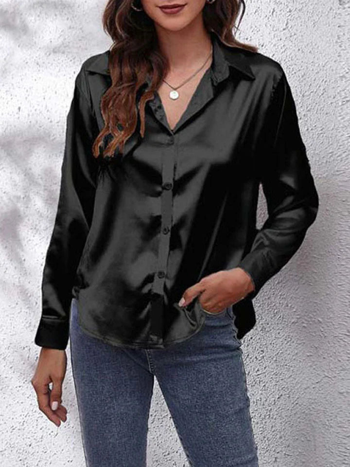 Blouse Dames | Satijnglans &amp; Elegante Lange Mouwen