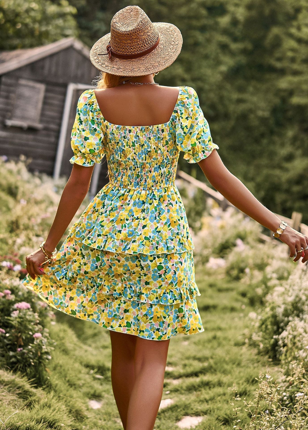 Dames Bohemian Bloemen Pofmouw Jurk - Sienna