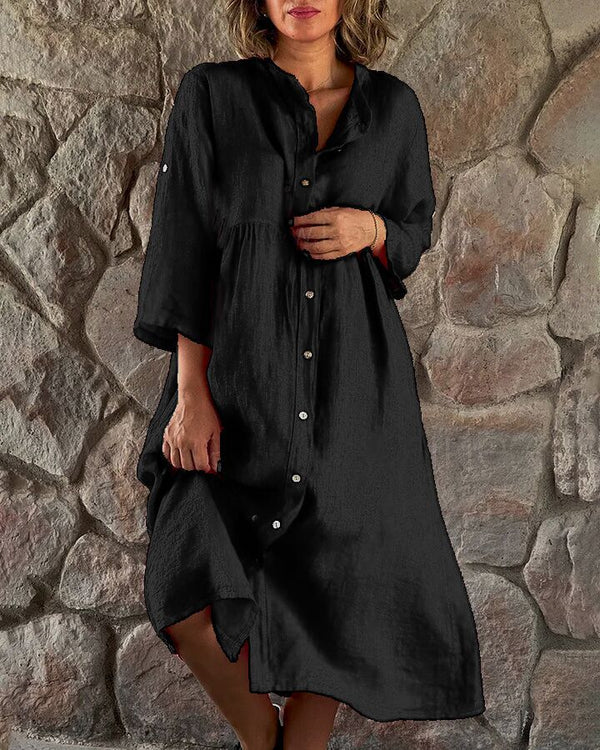 Dames Comfortabele Overhemd Midi Zomerjurk met Knopen - Emma