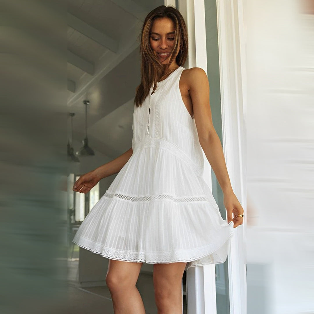 Dames Elegante Lichtgewicht Mini Zomerjurk met Hoge hals - Leanna