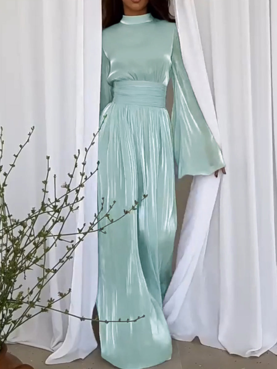 Dames Elegante Plooi met Strik Riem Maxi Gala Jurk- Sopia