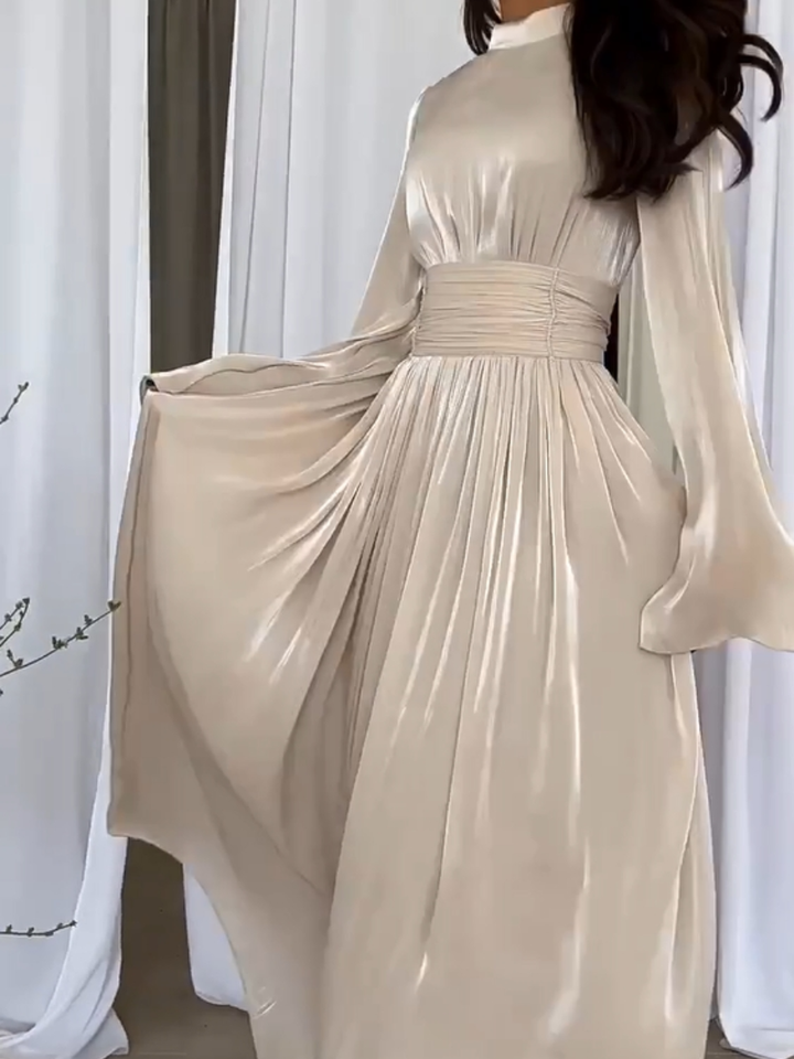 Dames Elegante Plooi met Strik Riem Maxi Gala Jurk- Sopia