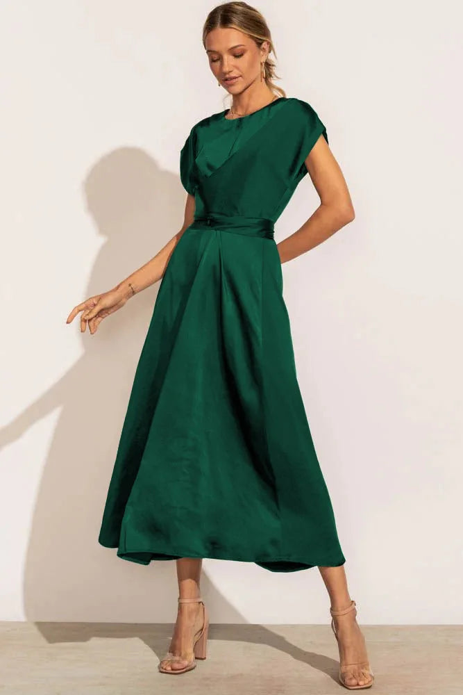 Dames Elegante Satijnen Zijden Midi Trouwjurk - Evangeline