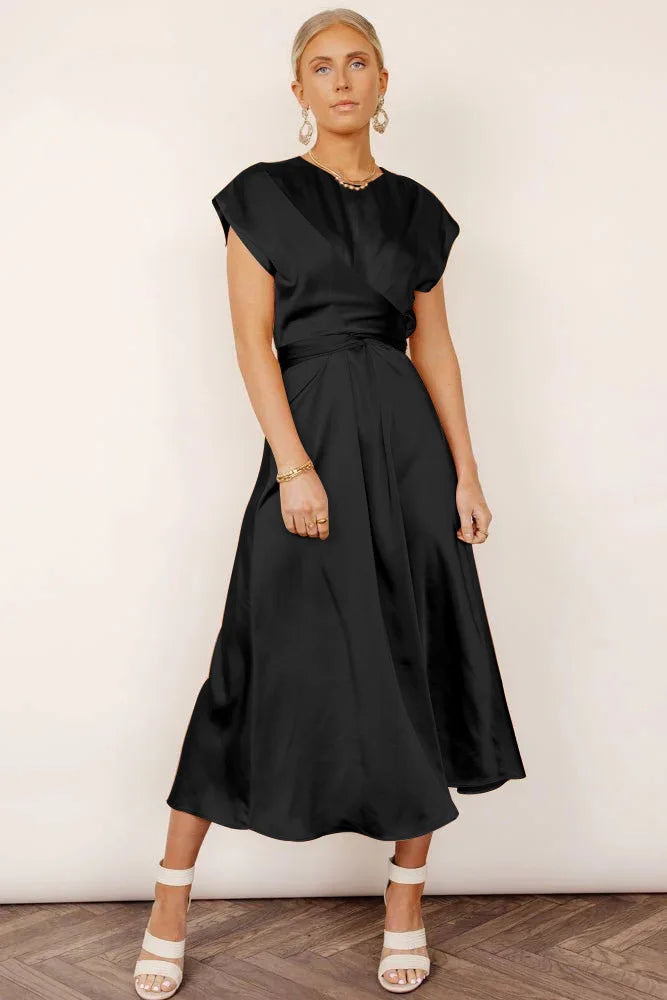 Dames Elegante Satijnen Zijden Midi Trouwjurk - Evangeline