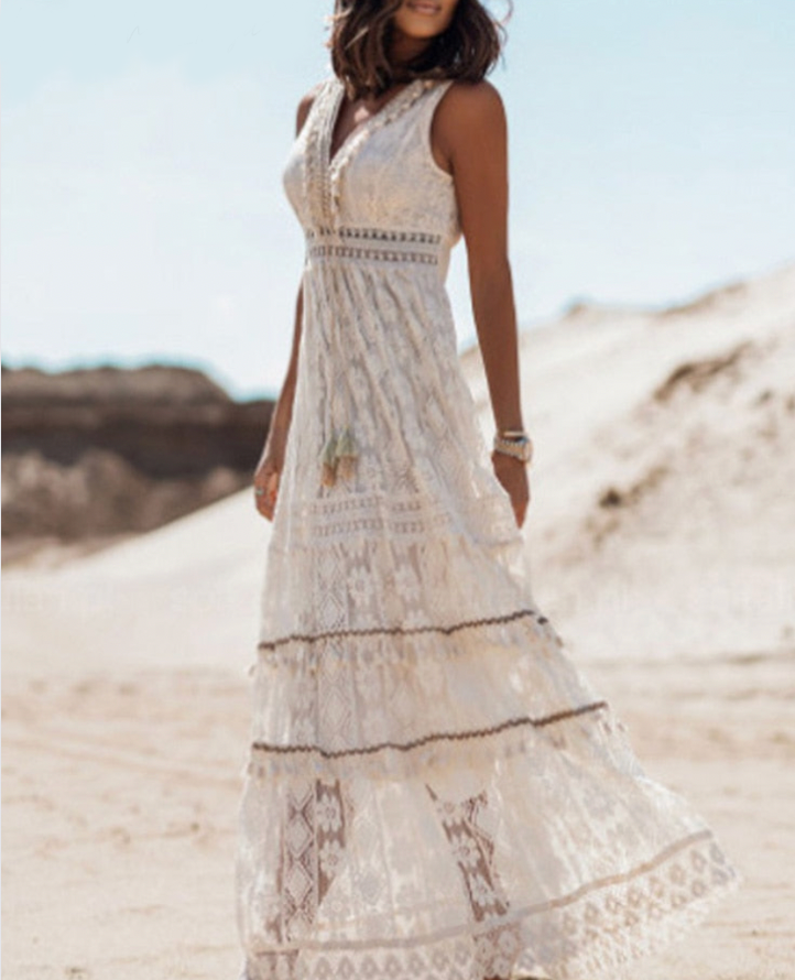 Dames Feestelijke Ademende Boho Ontwerp Mouwloze Maxi Zomerjurk - Karmina