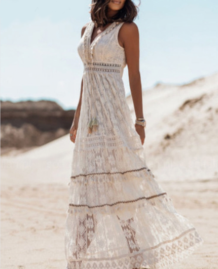 Dames Feestelijke Ademende Boho Ontwerp Mouwloze Maxi Zomerjurk - Karmina