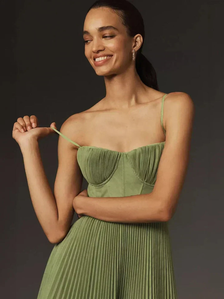 Dames Geplooid Midi Cocktail Jurk - Amanda