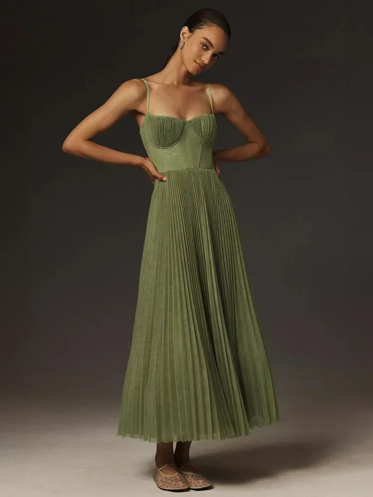 Dames Geplooid Midi Cocktail Jurk - Amanda