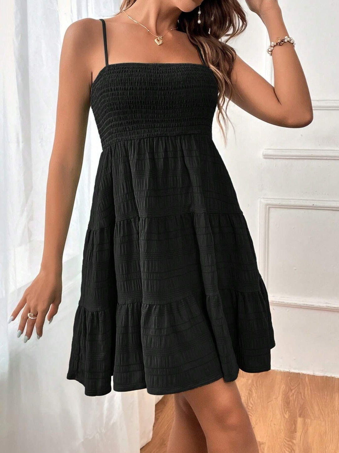 Dames Gesmockte Geplooide Mini Zomerjurk - Mae
