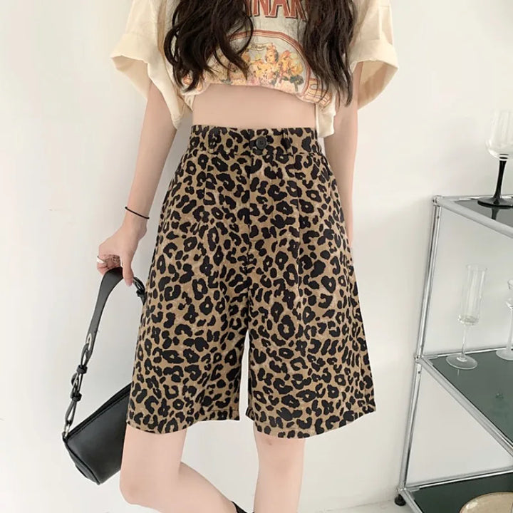 Dames Hoge Taille Geometrische Luipaardprint Shorts - Phaidra