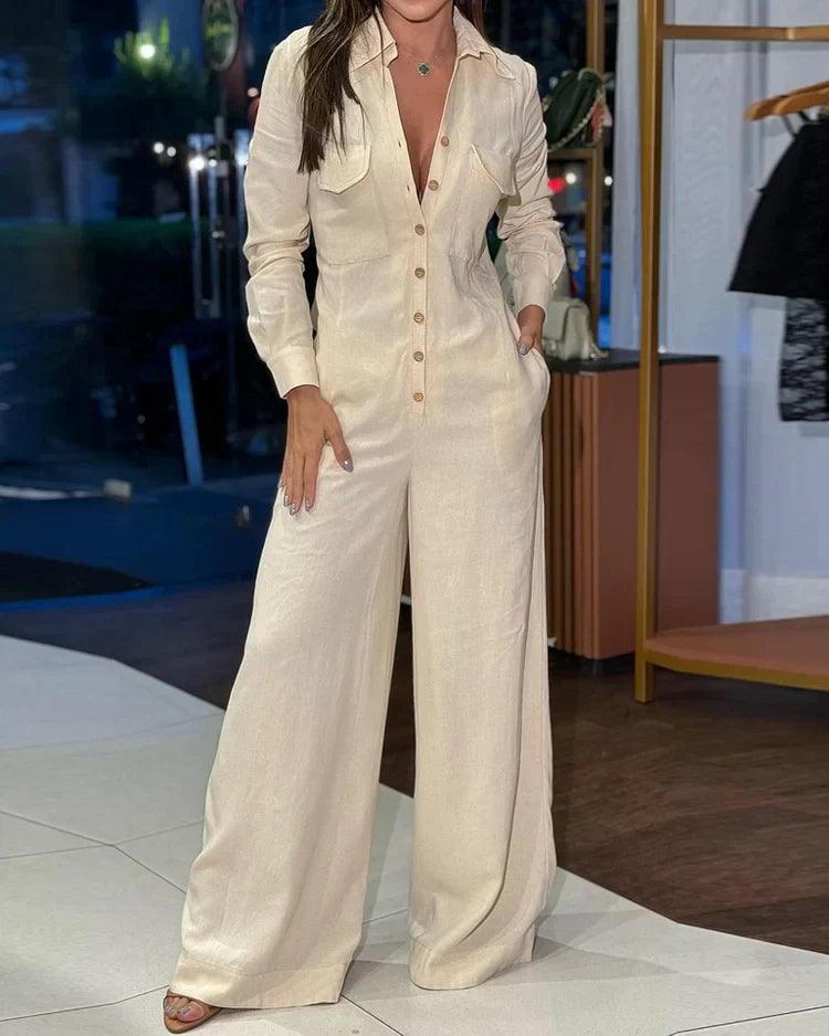 Dames Jumpsuit met lange mouwen en wijde pijpen - Amy