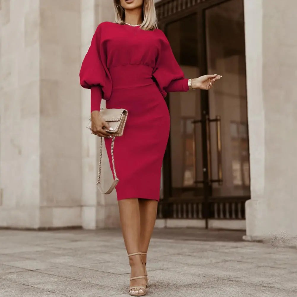 Dames Kantoor Lantaarnmouw Midi Dress - Florentine