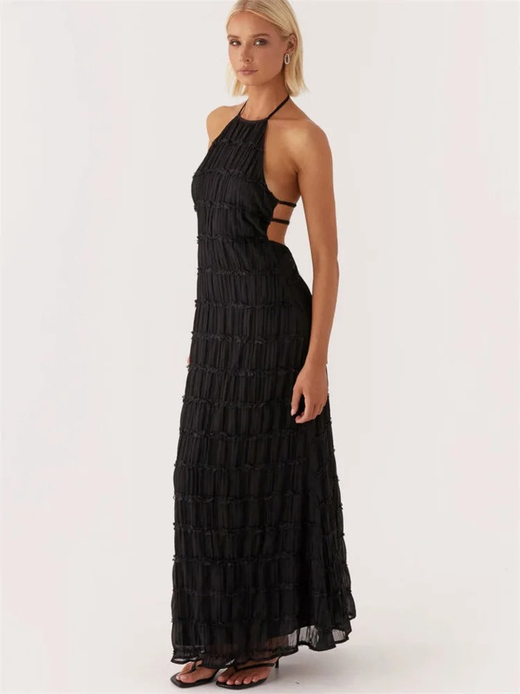 Dames Maxi Jurk | Halterhals &amp; Open Rug