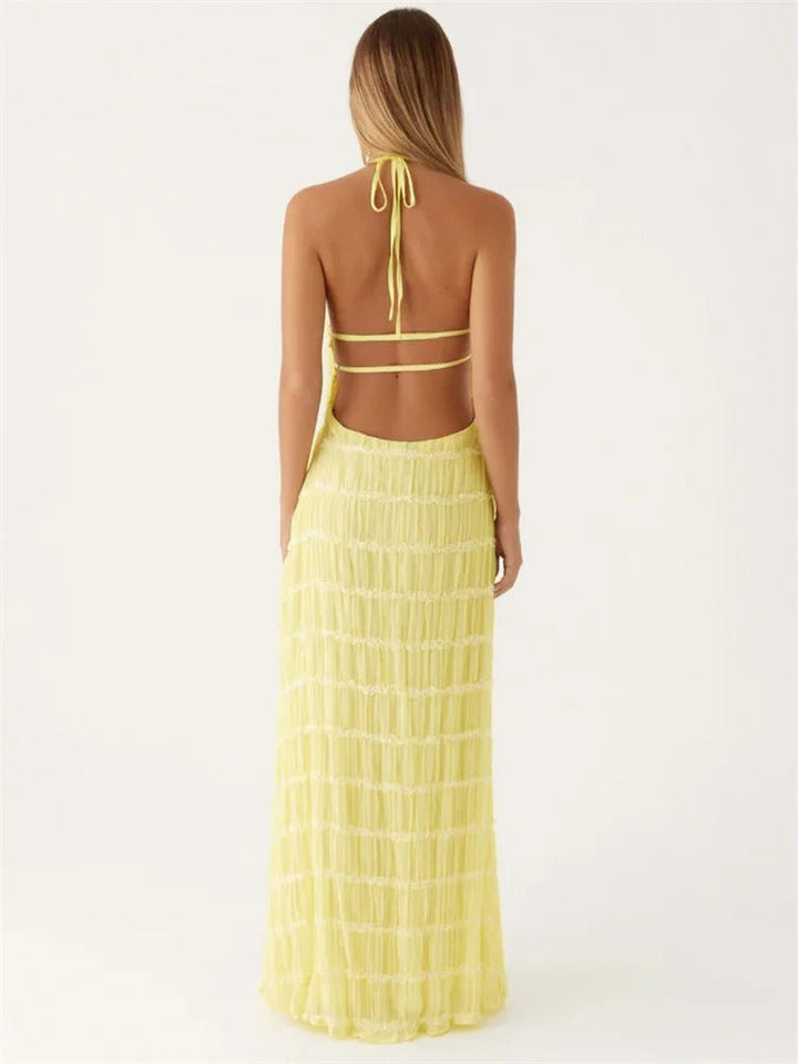 Dames Maxi Jurk | Halterhals &amp; Open Rug
