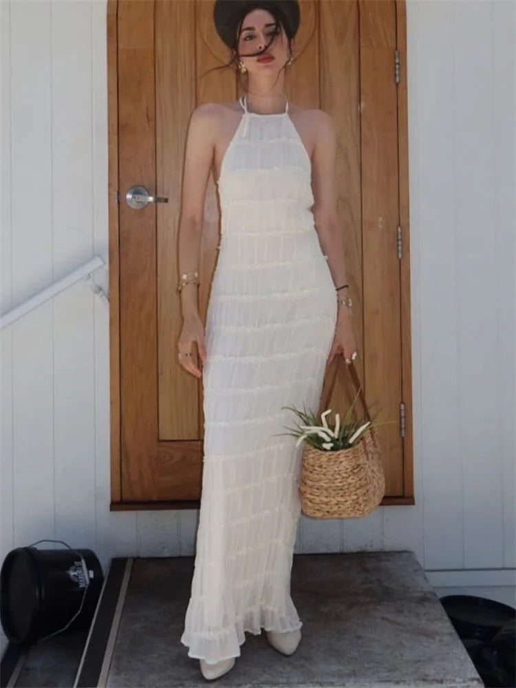 Dames Maxi Jurk | Halterhals &amp; Open Rug