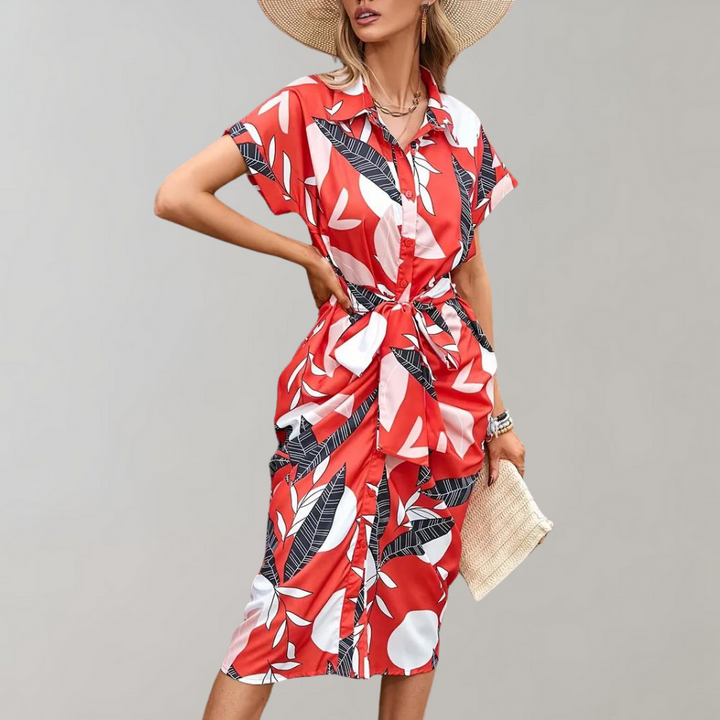 Dames Midi zomerjurk met Korte Mouwen en Knoopsluiting - Norielle