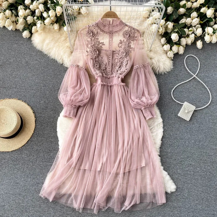 Dames Midi zomerjurk met bloemen en kant - Flora
