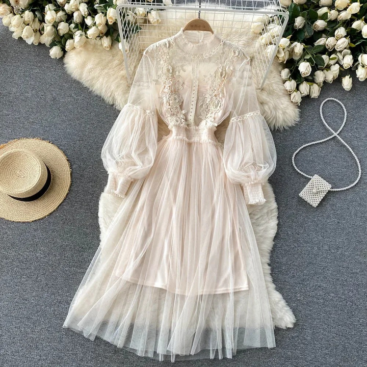 Dames Midi zomerjurk met bloemen en kant - Flora