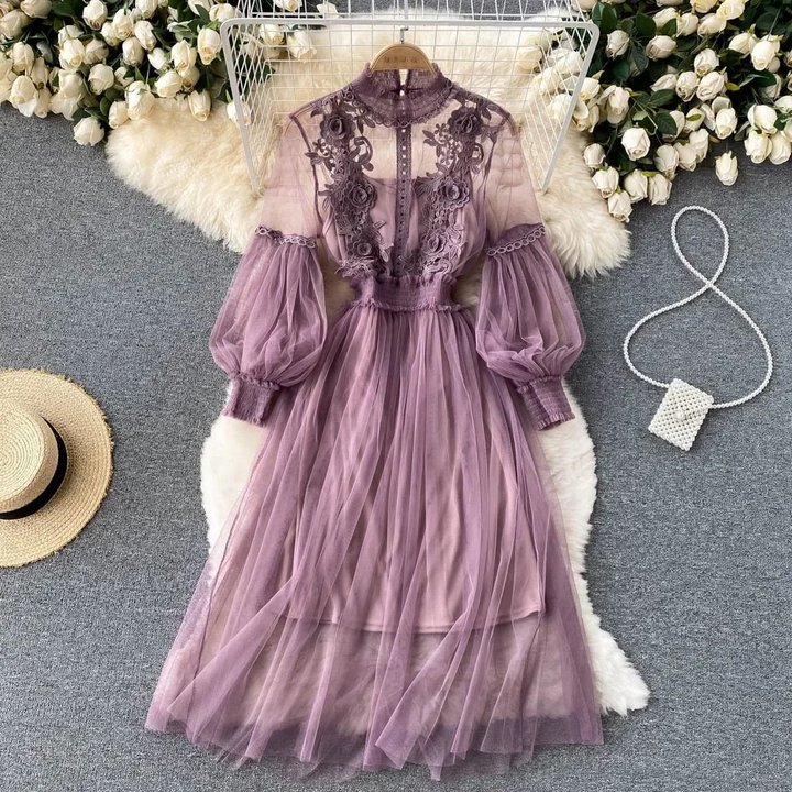 Dames Midi zomerjurk met bloemen en kant - Flora