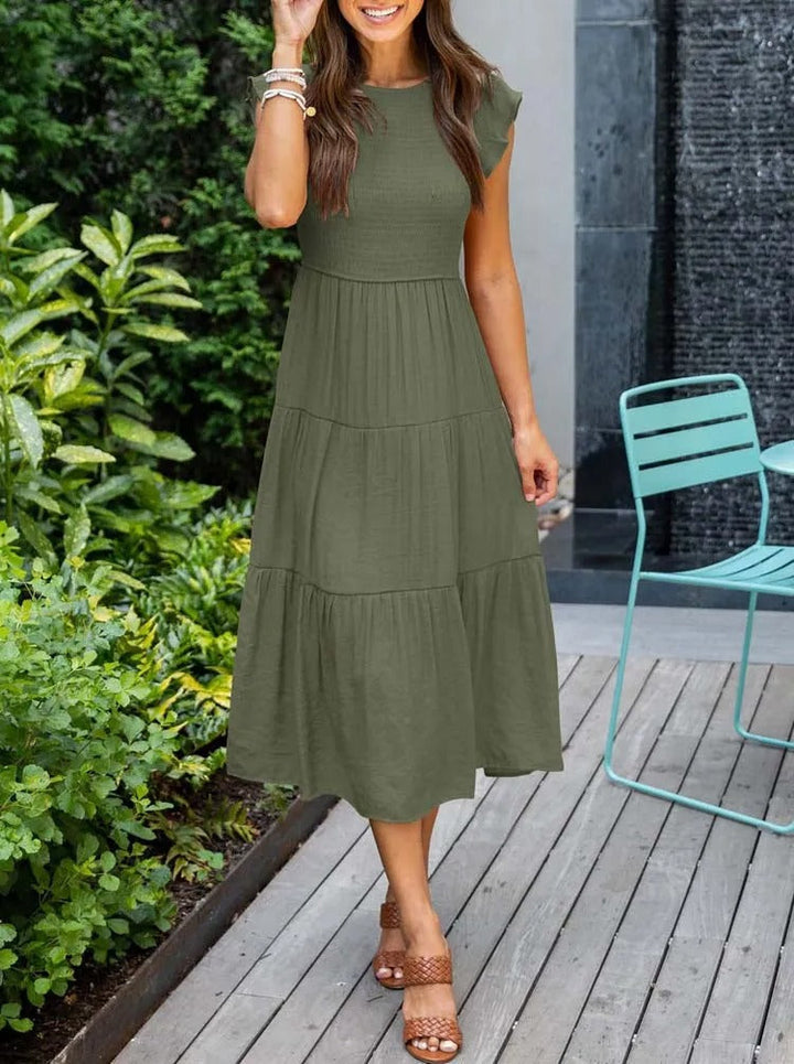Dames Midi zomerjurk met vlindermouwen - Joline