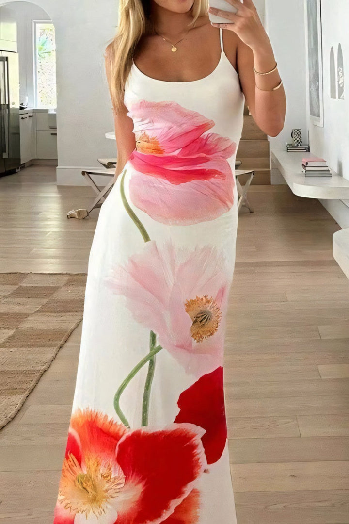 Dames Rugloze Bloemige Maxi Zomerjurk - Siletta