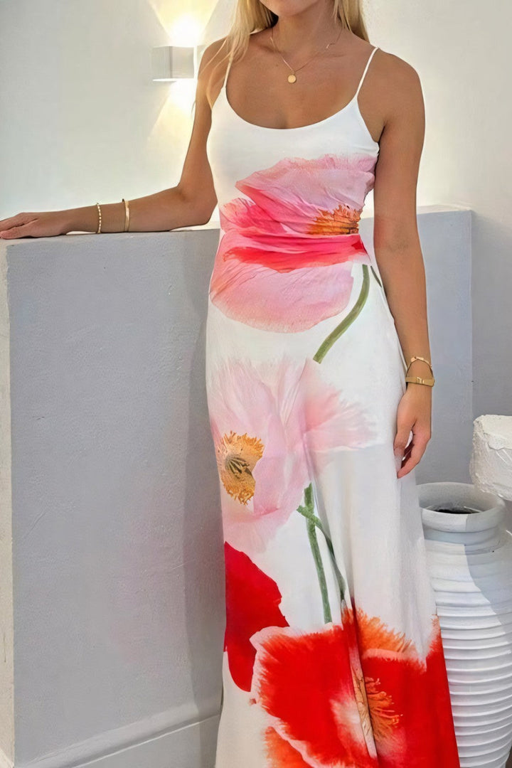 Dames Rugloze Bloemige Maxi Zomerjurk - Siletta