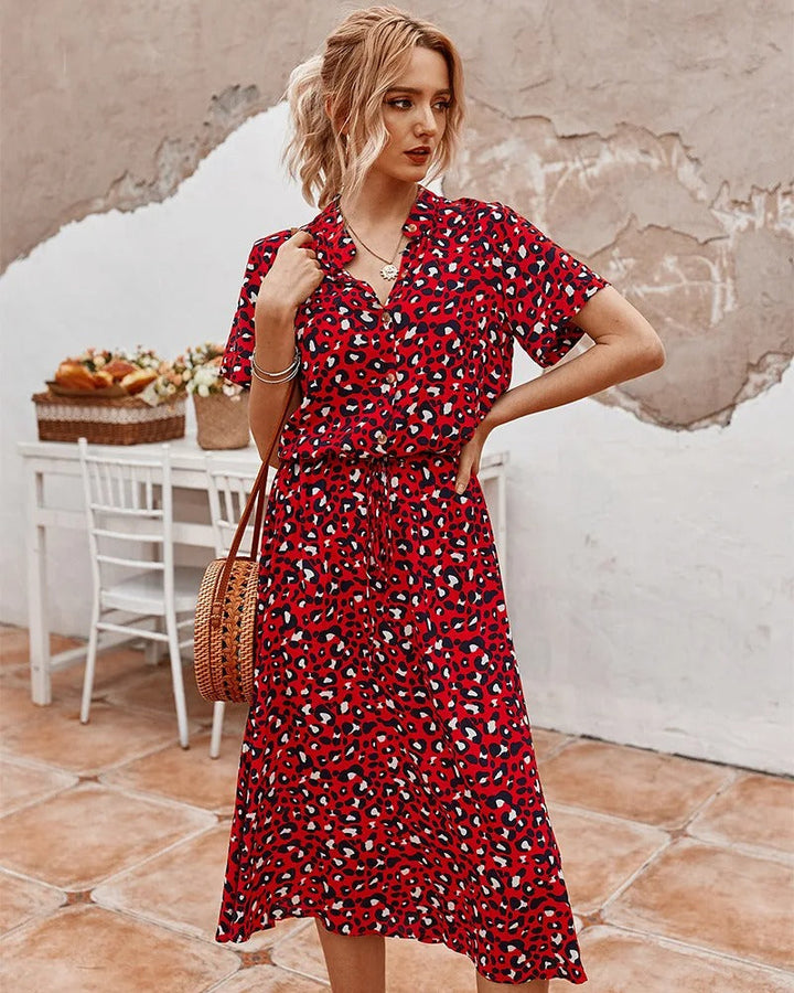 Dames Stijlvolle Midi zomerjurk met korte mouwen - Myla