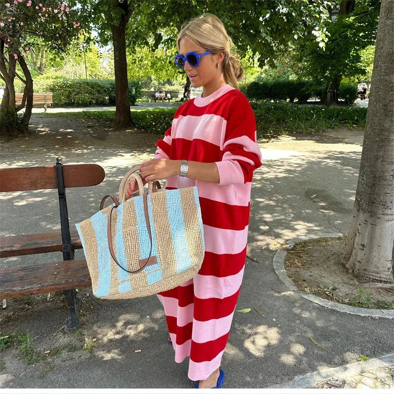 Dames Streep Midi Zomerjurk - Mariela