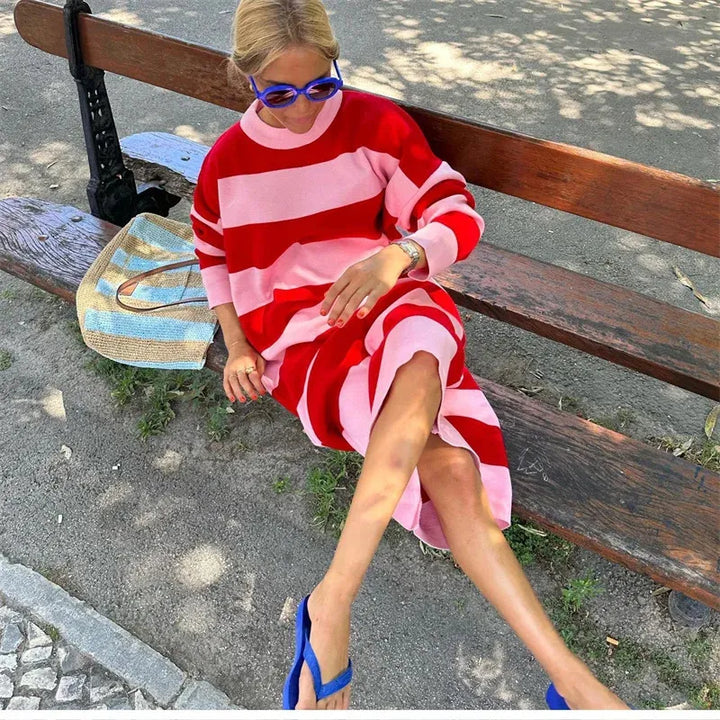 Dames Streep Midi Zomerjurk - Mariela