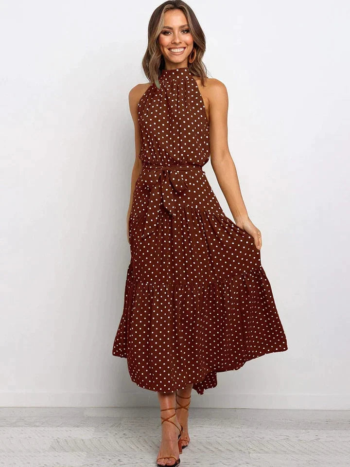 Dames zomerjurk met stippenprint Halter Slim Fit - Emma