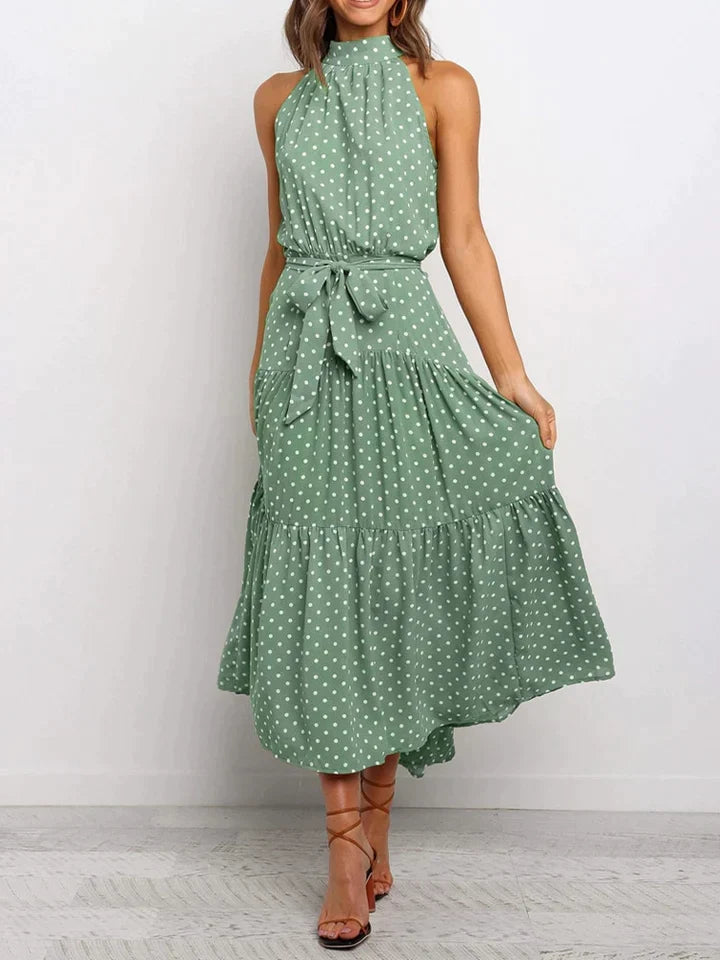 Dames zomerjurk met stippenprint Halter Slim Fit - Emma