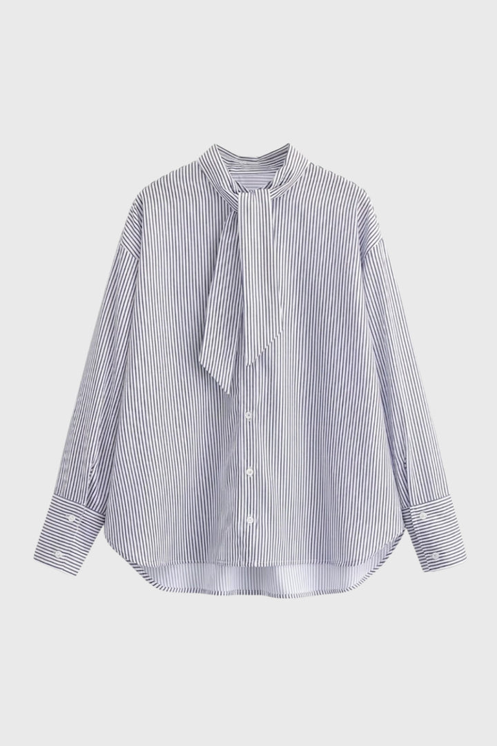 Damesblouse | Gestreept met Strik &amp; Lange Mouwen
