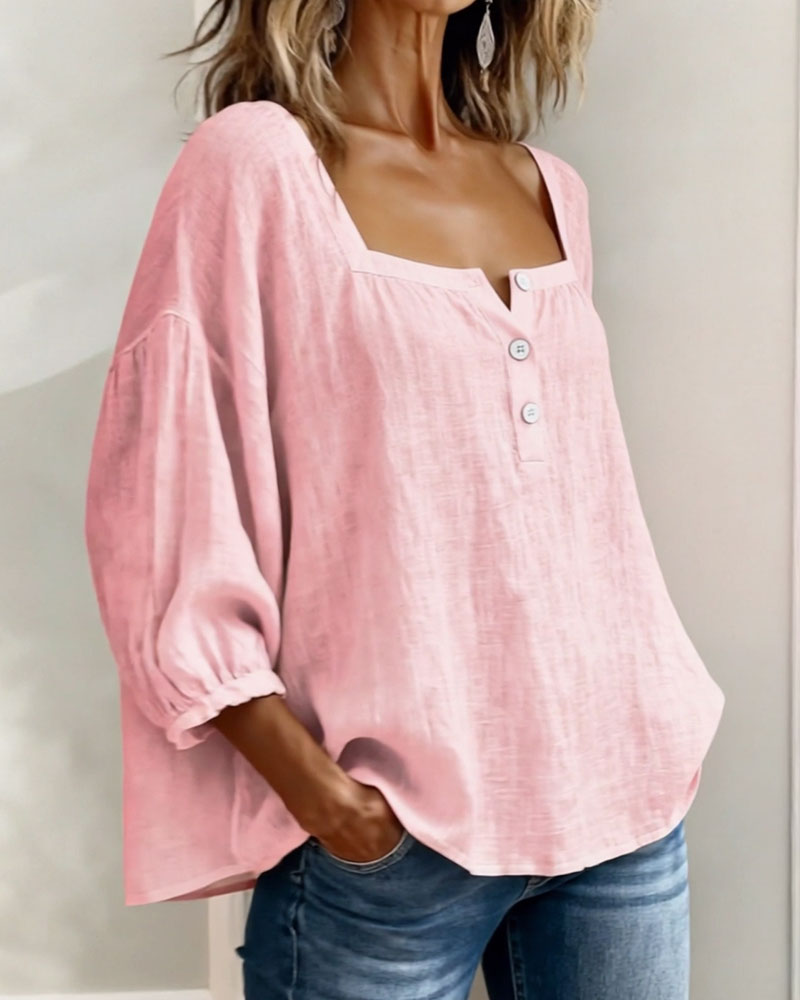 Damesblouse | Vierkante Hals &amp; Elegante Pofmouwen