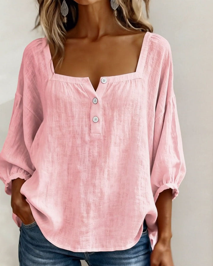 Damesblouse | Vierkante Hals &amp; Elegante Pofmouwen