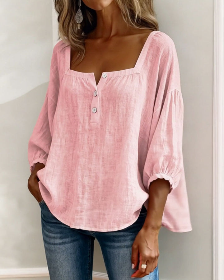 Damesblouse | Vierkante Hals &amp; Elegante Pofmouwen
