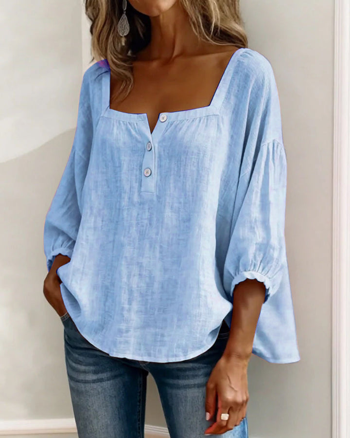Damesblouse | Vierkante Hals &amp; Elegante Pofmouwen
