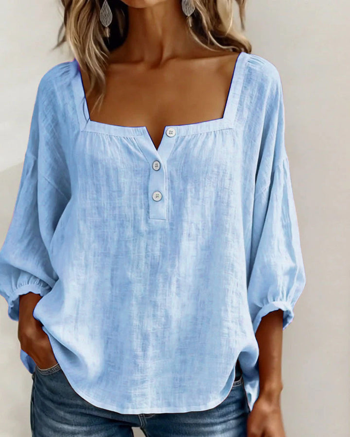 Damesblouse | Vierkante Hals &amp; Elegante Pofmouwen