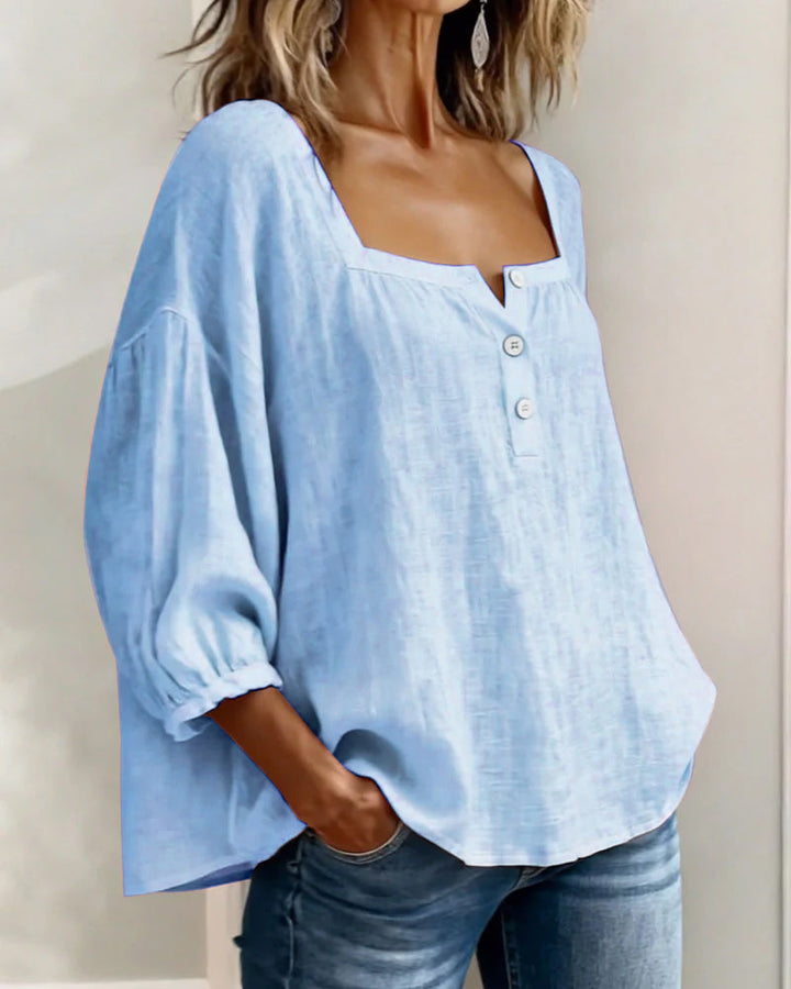 Damesblouse | Vierkante Hals &amp; Elegante Pofmouwen