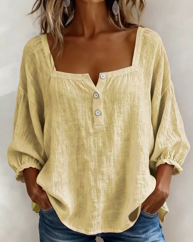 Damesblouse | Vierkante Hals &amp; Elegante Pofmouwen