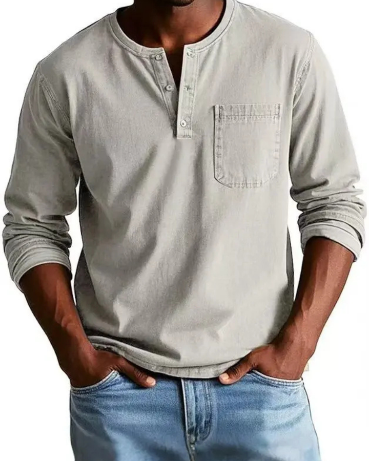 Denim Shirt Heren | Henley Halslijn &amp; Praktische Borstzak