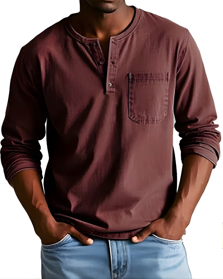 Denim Shirt Heren | Henley Halslijn &amp; Praktische Borstzak