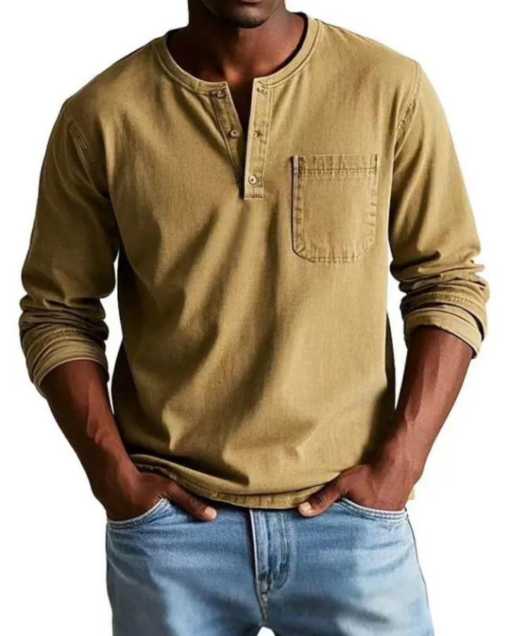 Denim Shirt Heren | Henley Halslijn &amp; Praktische Borstzak
