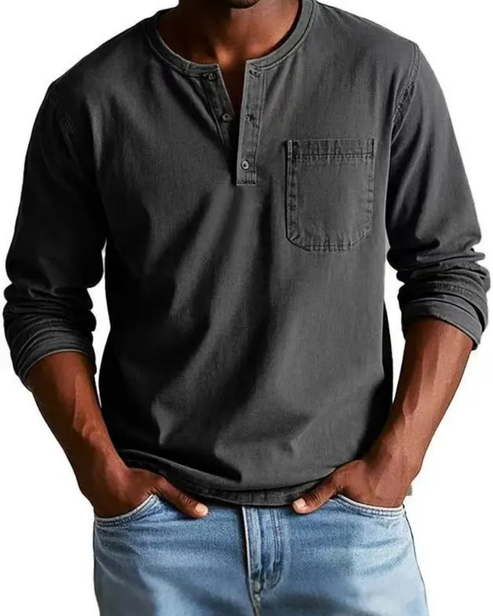 Denim Shirt Heren | Henley Halslijn &amp; Praktische Borstzak