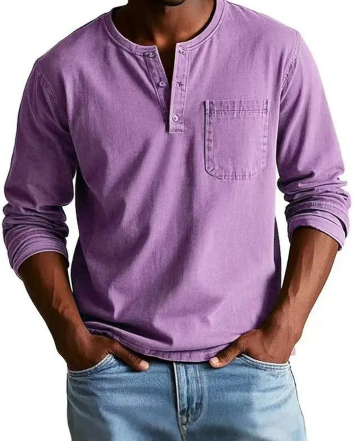 Denim Shirt Heren | Henley Halslijn &amp; Praktische Borstzak