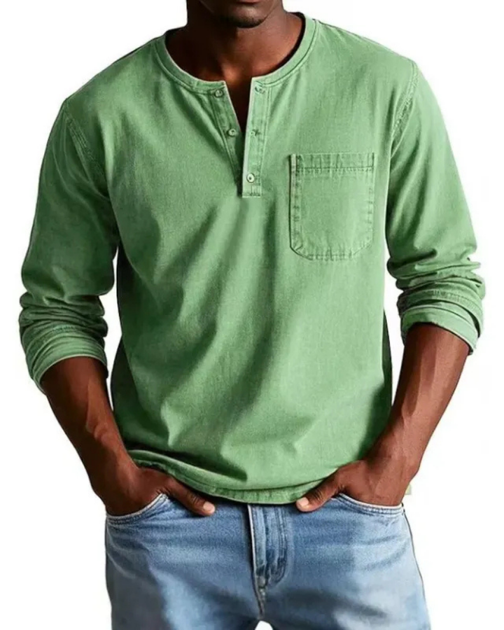 Denim Shirt Heren | Henley Halslijn &amp; Praktische Borstzak