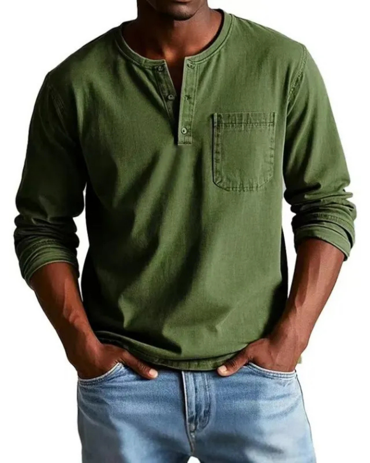 Denim Shirt Heren | Henley Halslijn &amp; Praktische Borstzak