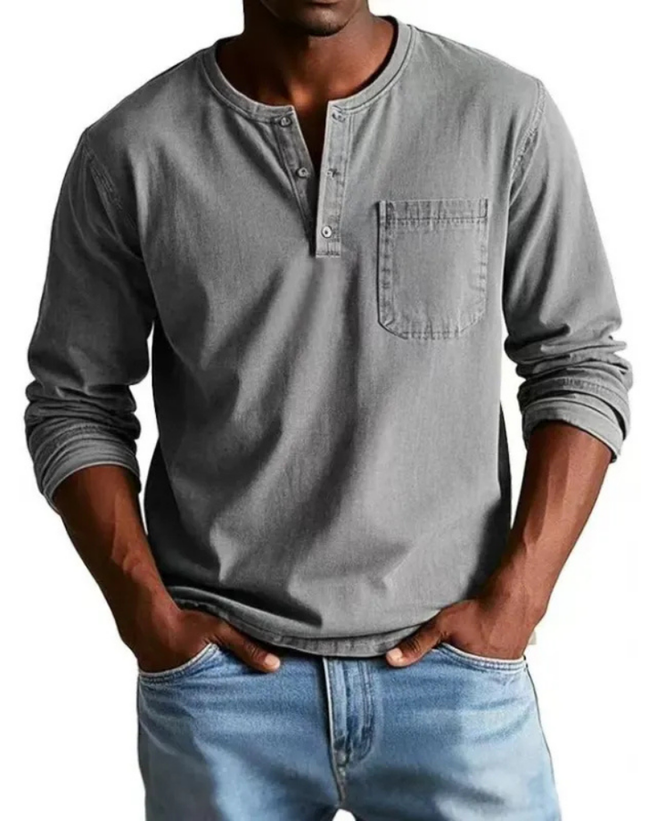 Denim Shirt Heren | Henley Halslijn &amp; Praktische Borstzak