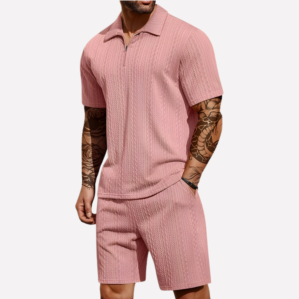 Heren Casual Set | Poloshirt met Kwartrits &amp; Bijpassende Short