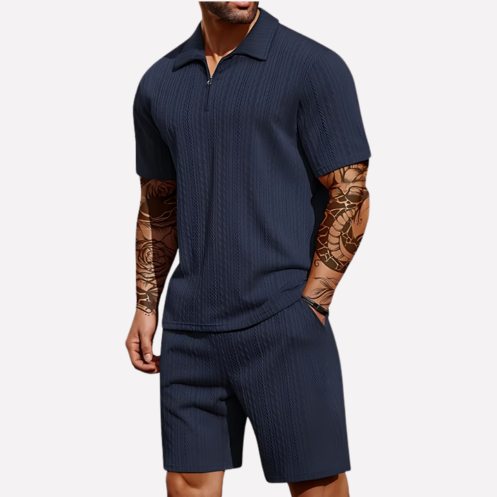 Heren Casual Set | Poloshirt met Kwartrits &amp; Bijpassende Short